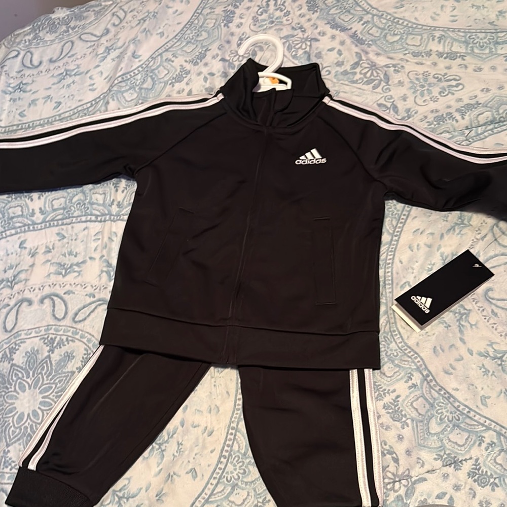 Adidas Black Tracksuit with White Stripes
